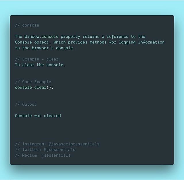 jsessentials's tweet image. console.clear()
.
.
.
#javascriptessentials #jseseries #jseseries43
#css #css3 #html #code #coder #coding #frontend #es6 #angular #reactjs #vuejs #codinglife #worldcode #programmer #frontenddeveloper #development #programming #webdeveloper #100DaysOfCode… ift.tt/2O6hgCy