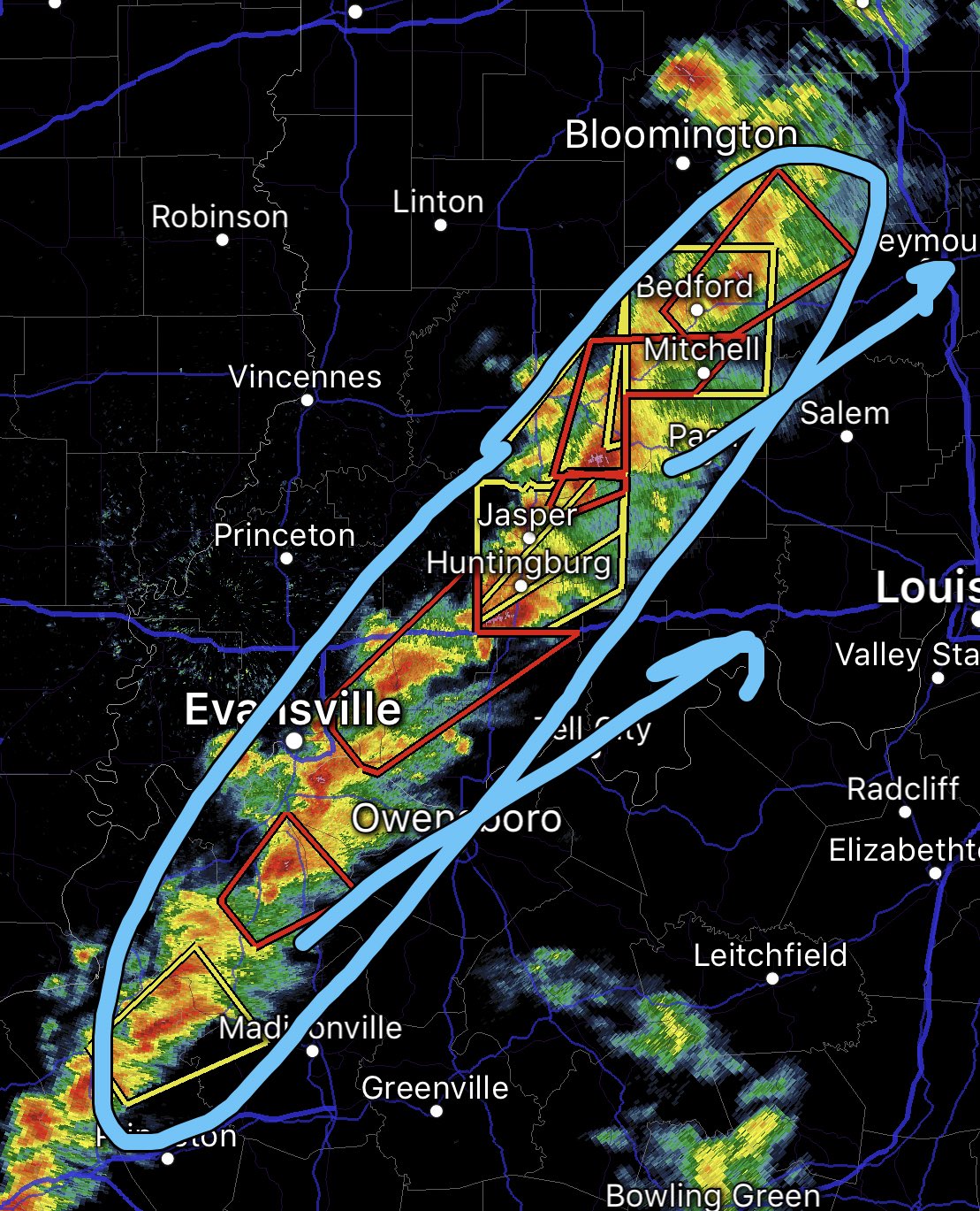 Reed Timmer On Twitter Dangerous Line Of Supercells Stretches From South Of Evansville In To Southeast Of Bloomington In Each With Tornado Potential Be Sure To Take These Warnings Very Seriously The