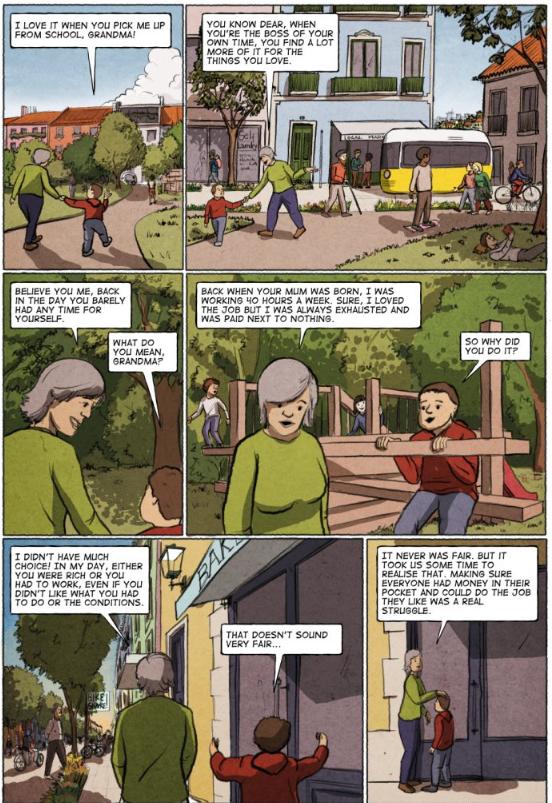 scottsantens's tweet photo. This comic makes me happy. Let's all thank @jopintopt &amp; @zeduardoviana for creating it for @GreenEUJournal. We need so much more art like this! If you're a comic artist, or an illustrator, or an animator, please consider this kind of storytelling for UBI.

https://t.co/RzLZiJdz4q https://t.co/MWdIIBnmmY
