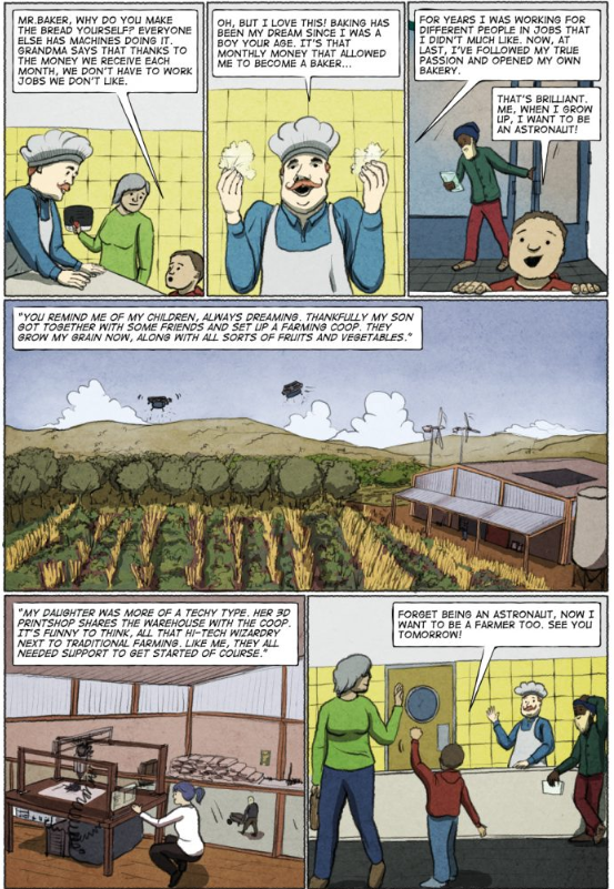 scottsantens's tweet photo. This comic makes me happy. Let's all thank @jopintopt &amp; @zeduardoviana for creating it for @GreenEUJournal. We need so much more art like this! If you're a comic artist, or an illustrator, or an animator, please consider this kind of storytelling for UBI.

https://t.co/RzLZiJdz4q https://t.co/MWdIIBnmmY