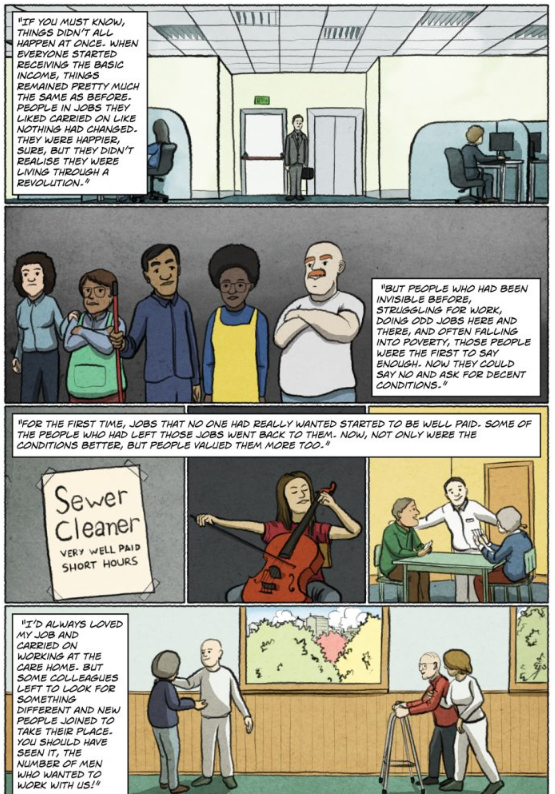 scottsantens's tweet photo. This comic makes me happy. Let's all thank @jopintopt &amp; @zeduardoviana for creating it for @GreenEUJournal. We need so much more art like this! If you're a comic artist, or an illustrator, or an animator, please consider this kind of storytelling for UBI.

https://t.co/RzLZiJdz4q https://t.co/MWdIIBnmmY