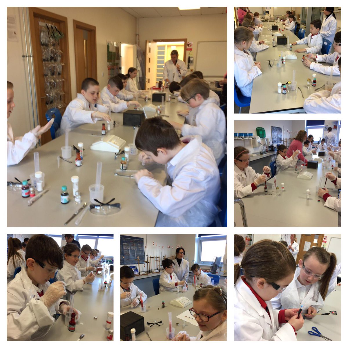 hazeleducate's tweet photo. WOW! Massive thanks to the wonderful @WestCollScot #science department for having p5 along to work in their lab this morning! 🔬🎉 The children had the opportunity to #learn about chemistry &amp; physics, then take home their work to share with family! 😁 #BSW19 @ScienceWeekUK #STEM https://t.co/ut4AQXb6rM