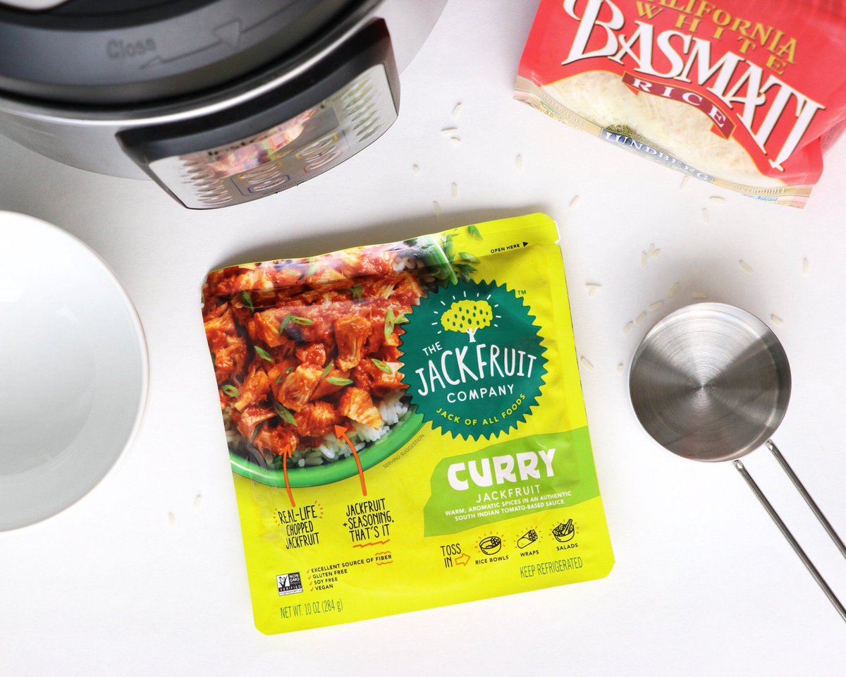 TheJackfruitCo's tweet photo. Who's on the #InstantPot bandwagon?! ๐๐ปโโ๏ธ If you're looking for new ways to use it, look no further than our pre-seasoned and -prepared Curry Jackfruit. Add Lundberg Family Farms rice and your fave veggies, and dinner is servedโin an instant ๐ #KnowJack #FiberFull https://t.co/FVOVgauFFO