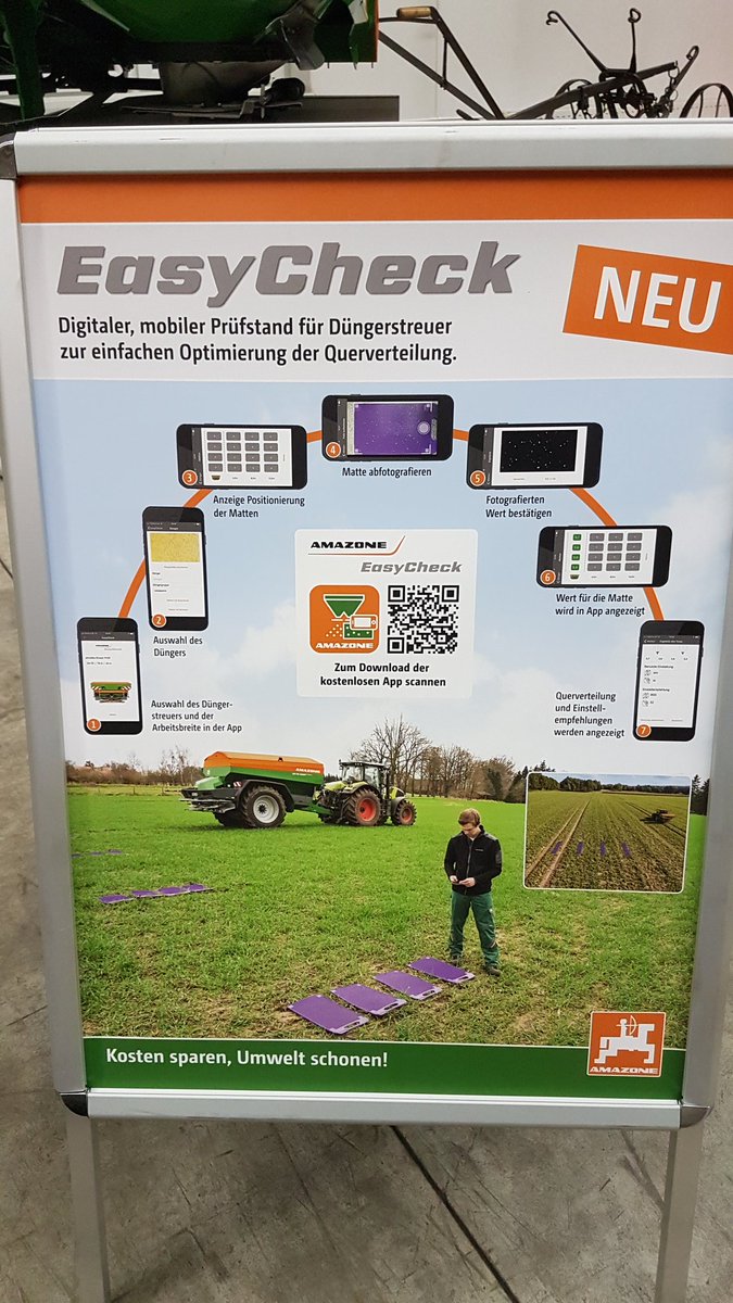 nozzle_guy's tweet image. To check the distribution of a fertilizer spread, @Amazone developed the #EasyCheck system. A rubber mat captures the pills and their distribution is photographed via the app. Images are then analyzed and the transverse distribution is shown. No pans, no weighing.