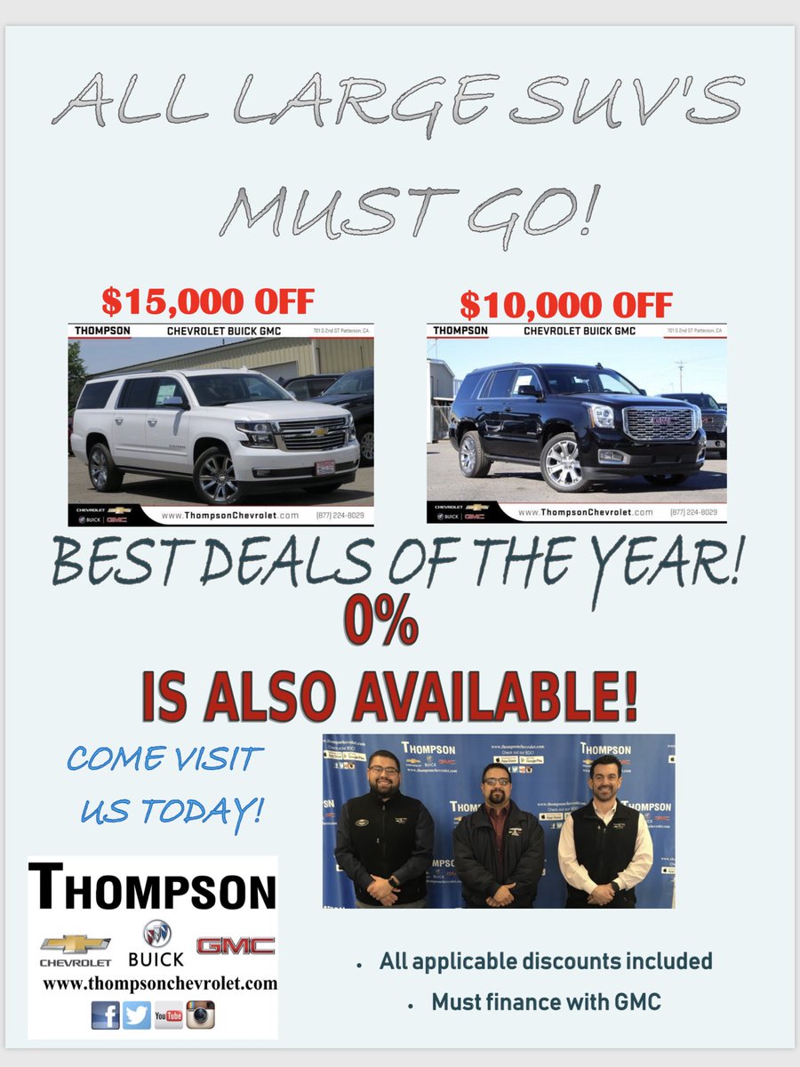 ThompsonChevrol's tweet image. Visit our BDC to check out some of the best deals of the year!! #ThompsonChevroletBuickGMC #BusinessDevelopmentCenter #Patterson #SUV #BestDealsOfTheYear