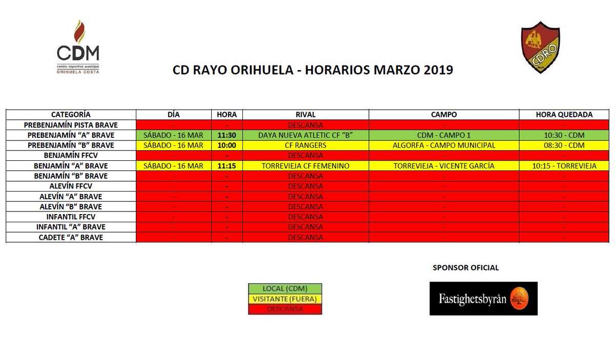 Horario partidos fin de semana 16 y 17 de marzo de 2019. CDM Orihuela Costa.
#CDM #OrihuelaCosta #EscueladeFutbol #Liga #RayoOrihuela #findesemana #futbol #escuelasdeportivas #Torrevieja #Vegabaja #Alicante