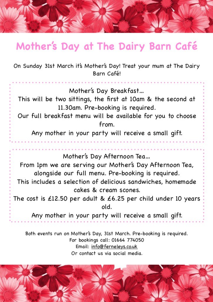 Treat your mum this Mother’s Day at The Dairy Barn Café 💗