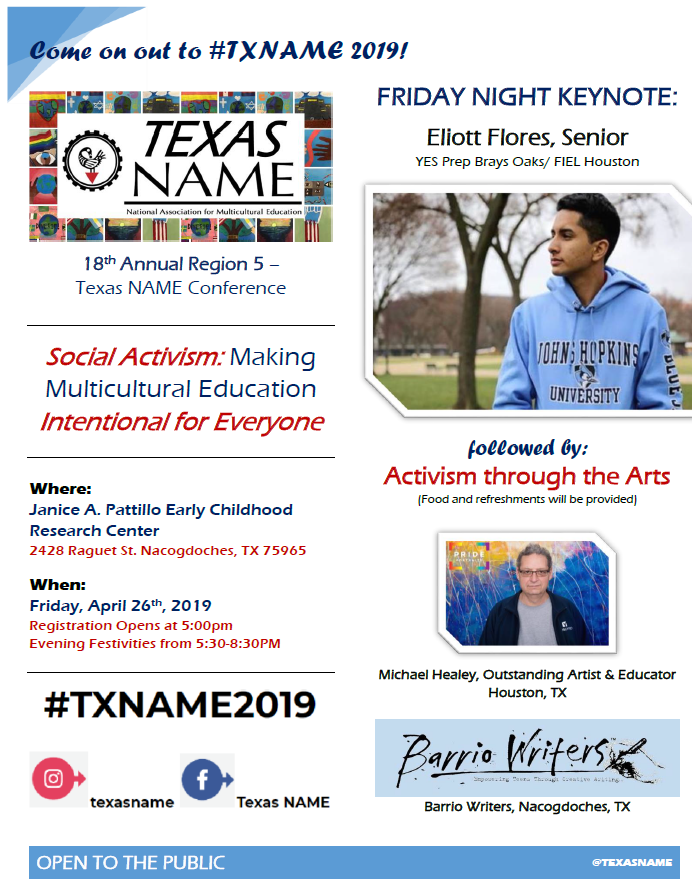 Texas_NAME's tweet photo. Are you a change agent fighting for equity in K-12, higher education, and/or the community? Are you taking a stand with those
who may not be able to stand on their own? We need you at the Texas NAME conference! #socialjustice #changeagent #socialactivism https://t.co/RWeXT1YIhe
