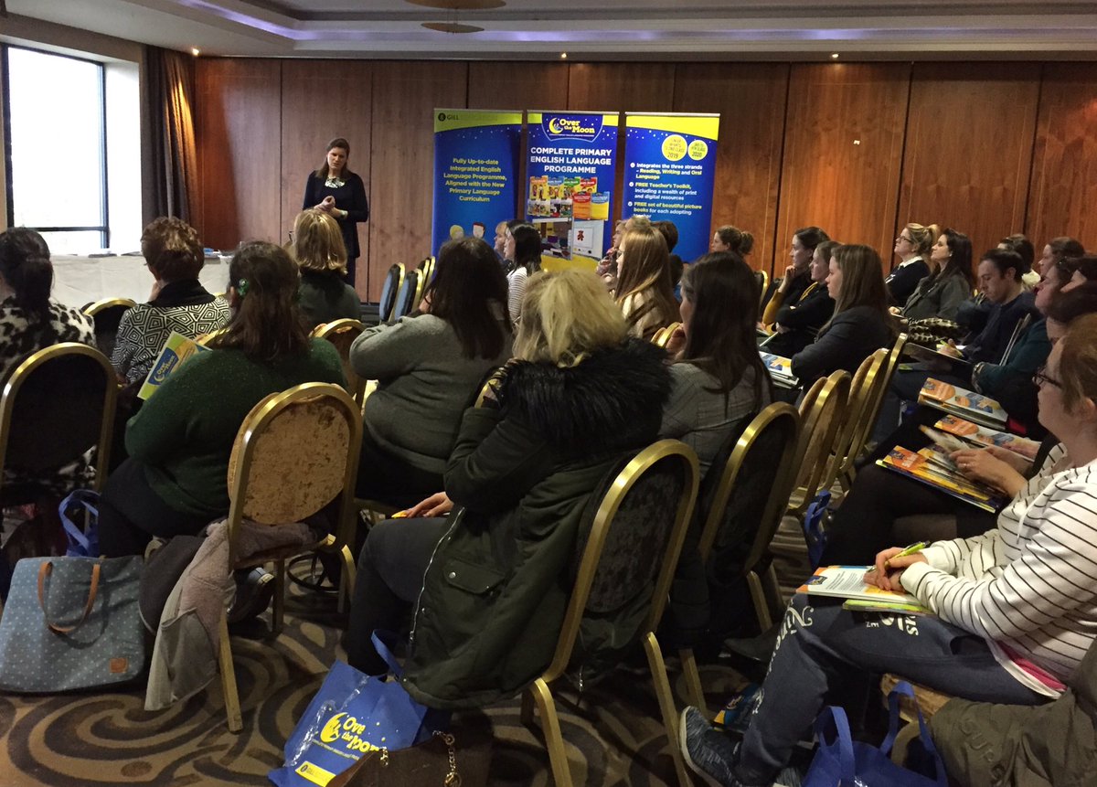 GillEducation's tweet photo. Exciting evening in Athlone for our #primarylanguagecurriculum talk to mark the publication of #OvertheMoonforPLC. Some rightly proud authors 😊 @carol_fallon @muinteoirmaire https://t.co/NnAiBl4Xli