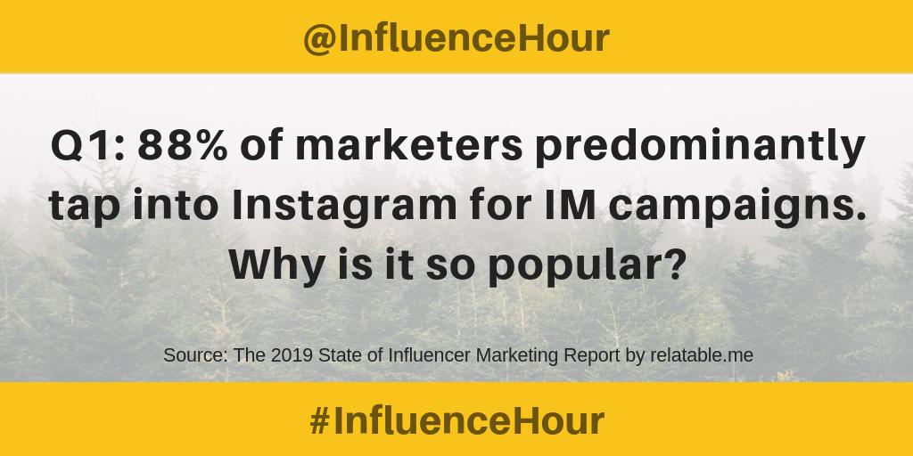 InfluenceHour's tweet photo. Ready? Let's kick off #InfluenceHour. Q1: Why is Instagram such a popular platform for #influencermarketing? https://t.co/aETPouoXLU