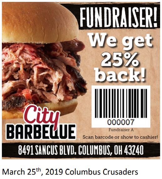 HEY! Guess what? Eat at City Barbeque on Sancus Blvd and help benefit the Crusaders! Print the image ⬇️ and bring it to the store!
Share with all your friends and family!