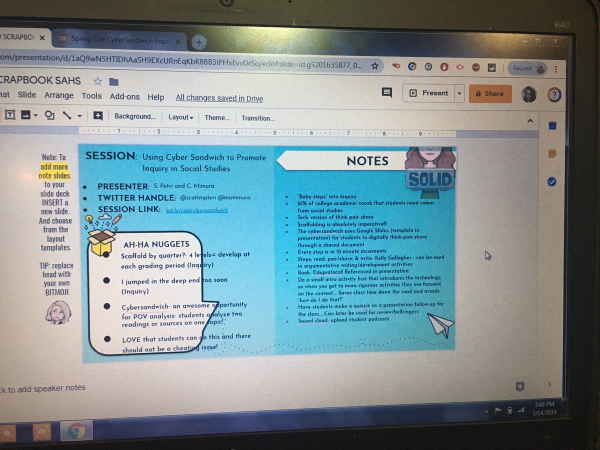 MissKononchuk's tweet image. Thank you @historysandoval for the CUE scrapbook! #techgrit #SHSAllIn