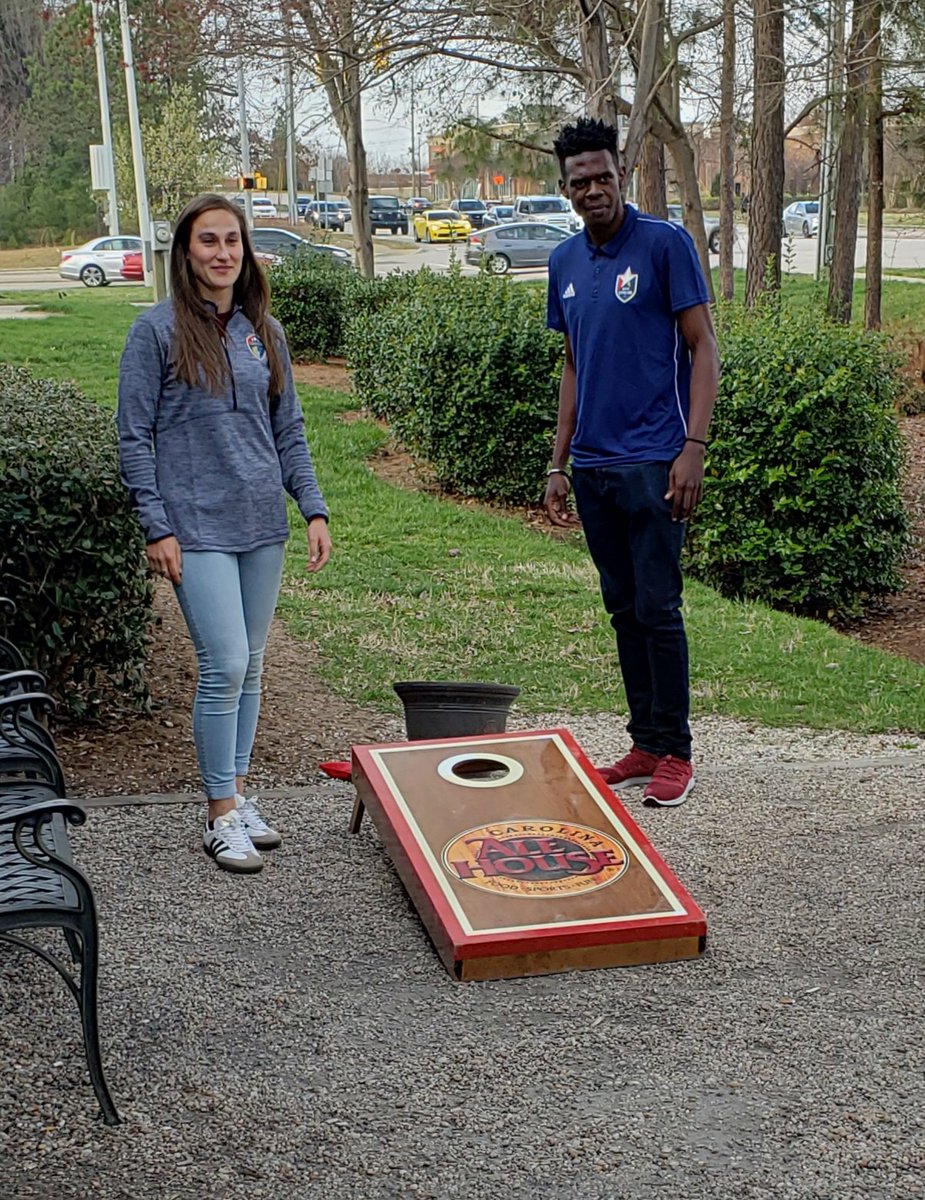 FredMatthes's tweet photo. @KayleighKurtz of @TheNCCourage & #DonovanEwolo , @gdsmith05 of @NorthCarolinaFC & our own #MorganBrown compete in #Cornhole at @Carolinaalehous for @loneriderbeer 10th Anniversary... See them all in action on 3/23 at #WakeMedSoccerPark for DH vs @OrlandoPride & @ClubNecaxa ! https://t.co/2jCpShfFkR