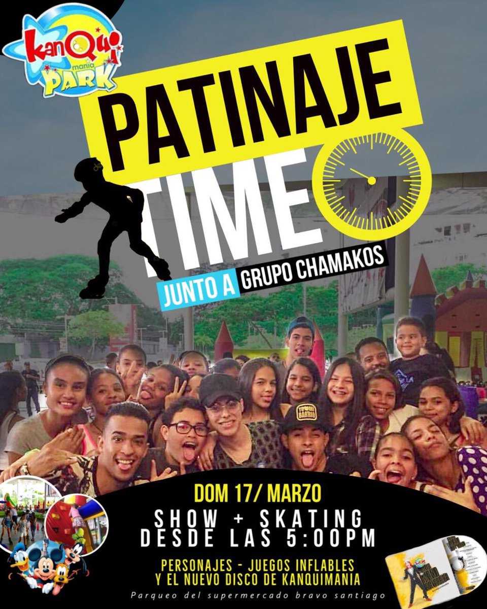 Próximo Domingo Show + patinaje time en KanquiManiaPark con <a href="/GrupoChamakos/">Grupo Chamakos</a>