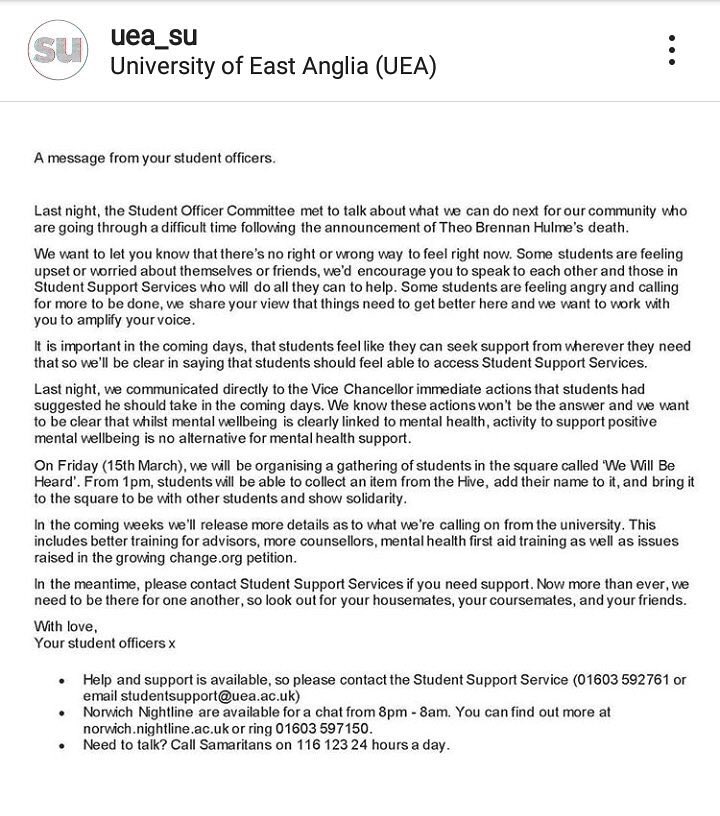UEAFC will support unequivocally any and all action to improve the well-being services within the University 👊🏼 @UnionUEA <a href="/ueasport/">UEA Sport</a>