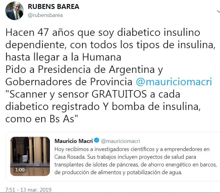 rubensbarea's tweet photo. SI ESTO LLEGA A PRESIDENCIA ARGENTINA, SERIA BUENO QUE SE TOMEN CARTAS EN EL ASUNTO. QUE SALUD NACION PROVEA Y QUE PROVINCIAS RECIBAN. PORQUE TODOS LOS DIABETICOS QUE ESTAN AL MEDIO ESPERAN Y ESTO TAMBIÉN ES EQUIDAD EN DERECHOS Y SALUD EN EL PAIS SALUDOS CORDIALES @mauriciomacri https://t.co/NoK3GS1qWk