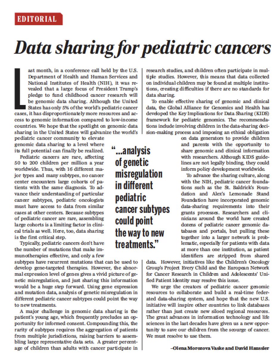 Yesterday <a href="/nature/">nature</a> highlighted that half of pediatric #cancer goes undiagnosed nature.com/articles/d4158…
Today <a href="/sciencemagazine/">Science Magazine</a> has multiple papers on pediatric cancer, #genomics, data sharing and more
science.sciencemag.org/content/363/64…
science.sciencemag.org/content/363/64…