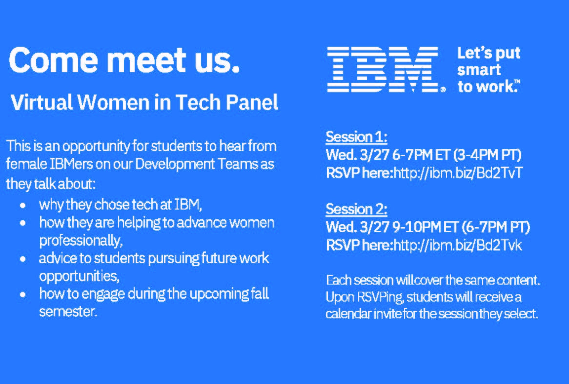MaggieOShea_'s tweet photo. Students: Join us for our upcoming virtual Women in Tech Panel on 3/27! #BeEqual #DoYourBestWorkEver #InclusiveIBM https://t.co/P7USdERiKq