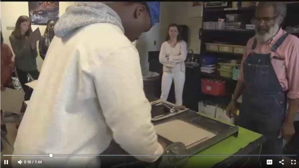 VAHumanities's tweet photo. "Students at Cville High School are learning the ancient art of letterpress printing." Thx for the coverage @NBC29! https://t.co/QWd3woeaKo Drop in for your own session with Amos Paul Kennedy Jr. Full schedule: https://t.co/hugHiFWtsL #FindingWisdom #FindingWisdomCville https://t.co/6joLMYghbe