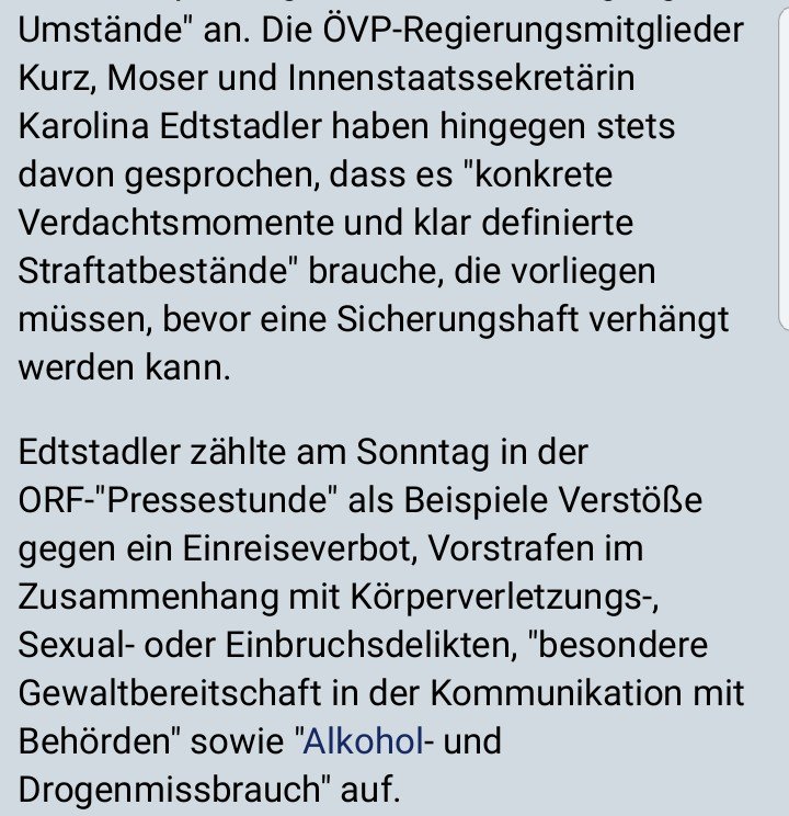 Bis zu 1,5 Jahre sollen künftig Menschen in Österreich ohne Verurteilung oder Delikt eingesperrt werden können. Das sagt Justizminister Moser (ÖVP). 

Zur Erinnerung: Staatssekretärin Edtstadler (ÖVP) hat ua erhöhten Alkoholkonsum als möglichen Haftgrund angegeben. 

1,5 Jahre.