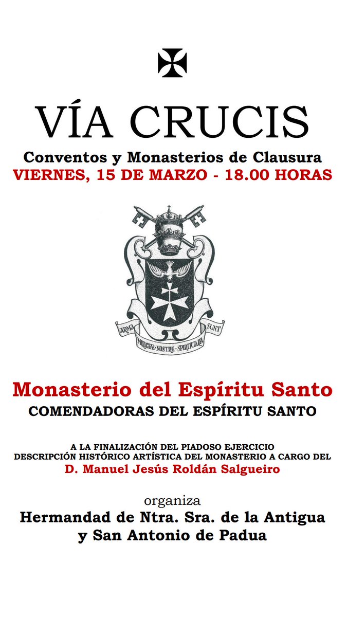 hdadantiguasev's tweet photo. Este viernes Vía Crucis en el Monasterio del Espíritu Santo. Una joya escondida junto al Palacio de Dueñas. La historia del Monasterio nos la contará nuestro admirado Manuel Jesús Roldán. No te lo pierdas!!! https://t.co/Ztq370J1wT