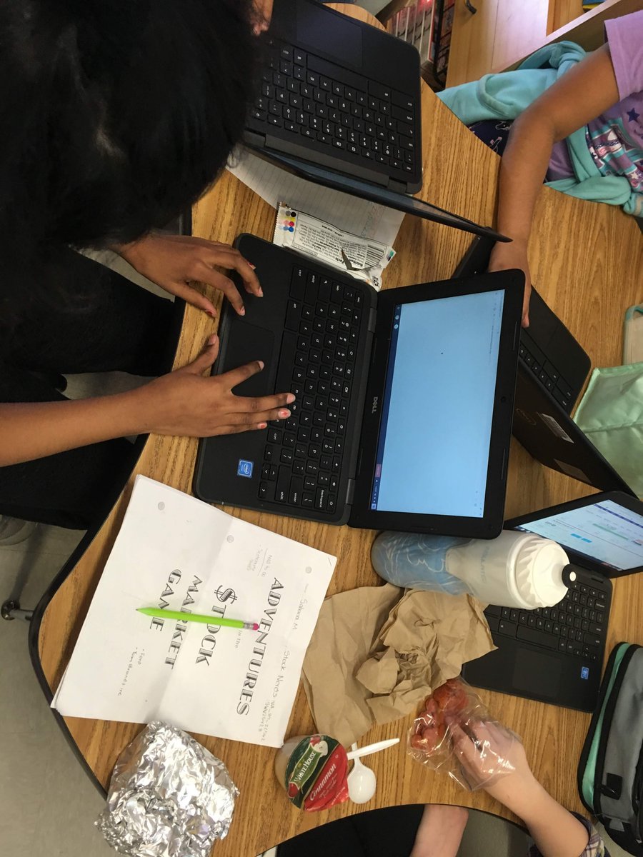 thes_elem's tweet photo. Looking to to make a little extra coin in the Stock Market?  You might want to check in with these 5th graders to hear about the latest hot stocks.  #RealWorldMath #VCUstockmarketGAME https://t.co/hHE4XheUoz