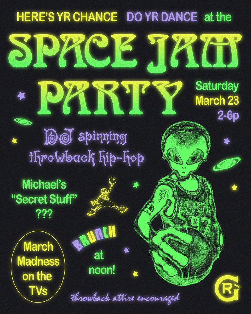 Join us next Saturday, March 23 for our SPACE JAM March Madness bash! We’ll have the games on all day, throw back jams, Michael’s Secret Stuff drink specials, and more. Break out your Tune Squad jersey and come party with us!