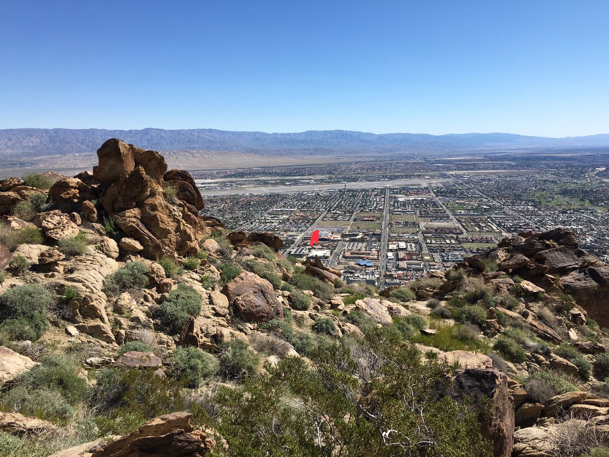 HikesJason's tweet photo. Arrived at #cue19 ,got badge, went up Cactus to Clouds trail 😆Met fellow #WeAreCUE member on trail. Red dot is convention center! Nice #CUEhike https://t.co/Usd2UlJI2H