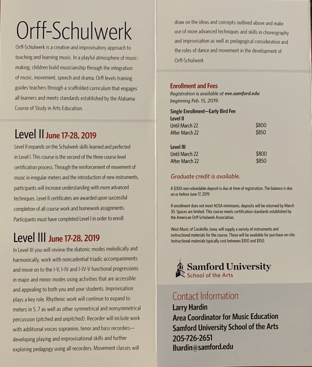 It’s time to register for Orff Levels!

Levels II and III
Samford University 
June 17-28, 2019

Email:  lhardin@samford.edu

@AOSA1968 @BeatinPathPub