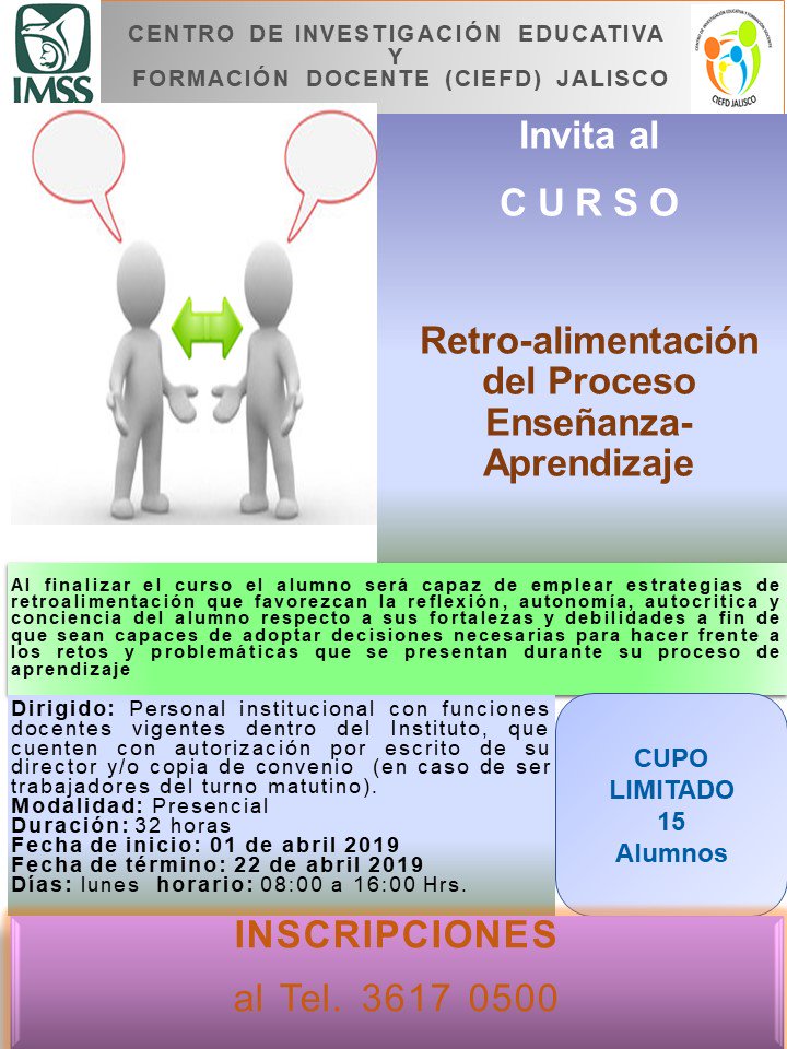 CiefdJalisco's tweet photo. Muy buenas tardes. Los invitamos a los cursos que impartiremos en el @CiefdJalisco en el mes de abril. Más informes al 36-17-05-00. Los esperamos. @CapacitacionContinua. https://t.co/Olu06r3ZmM