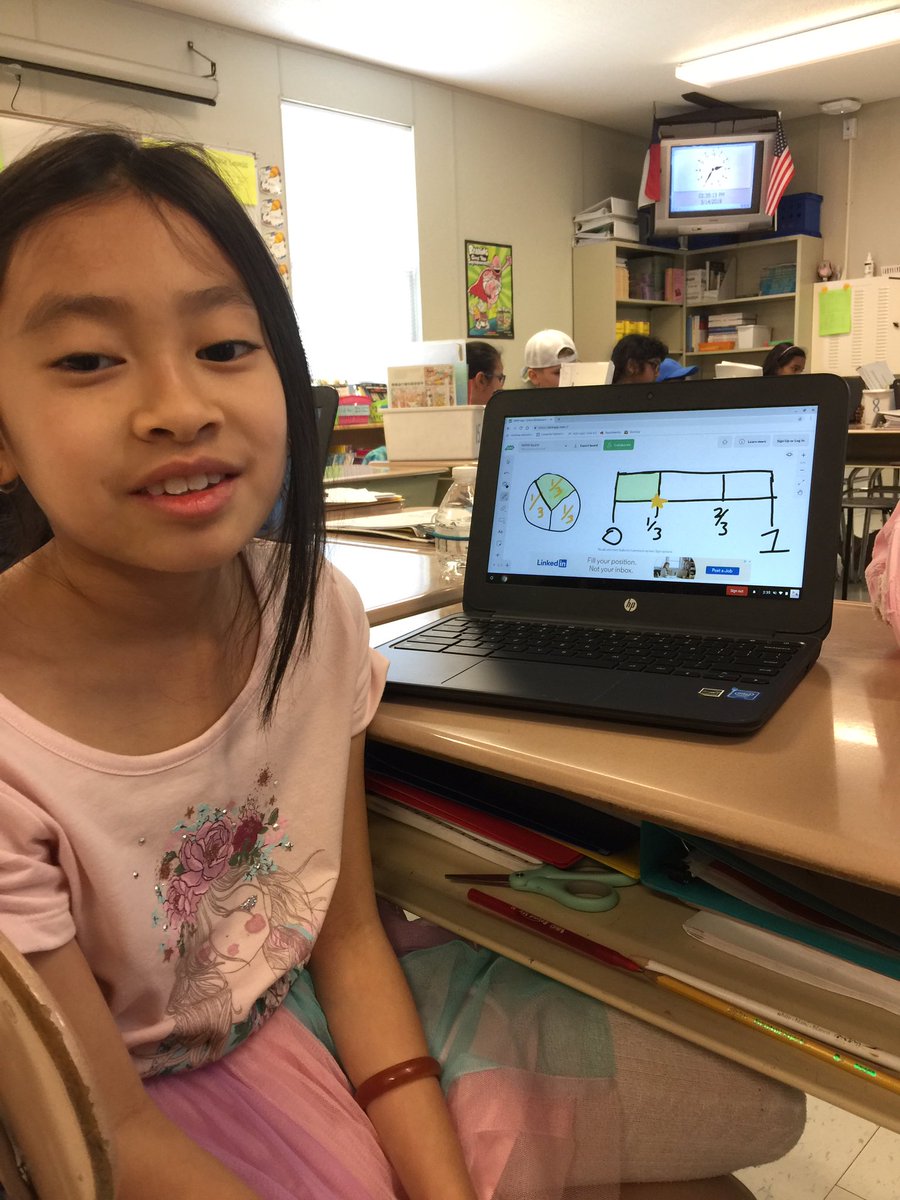 DeniseRCorona's tweet photo. Drawing fractions of a whole and on a number line using chrome books and aww app.@CarpElem #mathandtechnology #fraction https://t.co/I5sqksoTsf