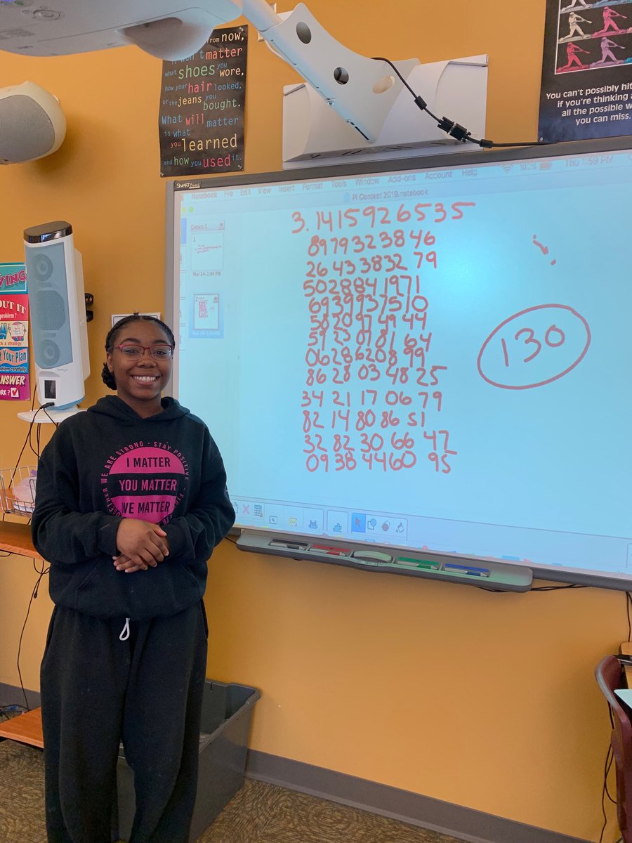 Pi day winner! Melanie memorized 130 digits of pi! She has a beautiful mind. #PiDay2019 ⁦<a href="/SPPS_News/">Saint Paul Public Schools</a>⁩ ⁦<a href="/SPPSmathrocks/">SPPSmathrocks</a>⁩ congratulations!
