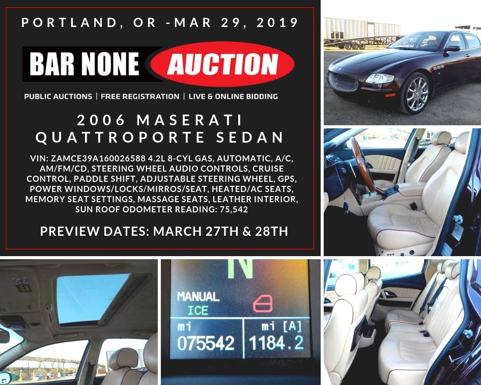 barnoneauction's tweet photo. We have this 2006 Maserati Quattroporte Sedan 🚗 in our #Portland MARCH 29th 2019 Auction!
#2006MaseratiQuattroporte #MaseratiQuattroporte #2006Maserati #Maserati #Quattroporte #Luxury #Performance #LuxuryCars #road #car #automobile #go #travel #sportscar #ride #letsgodrive https://t.co/hsOGq0AP9d