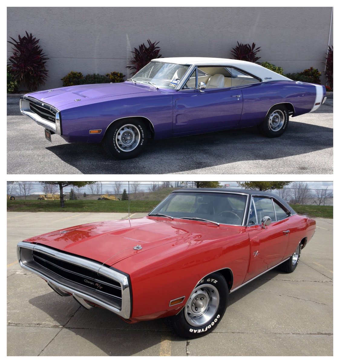 JT_Chrysler's tweet image. Would you get your vintage #Dodge #Charger in Metallic Plum or in Bright Red? Let us know which bright color you’d prefer by commenting down below! Did you know that the new Charger has over a dozen color options? #TBT