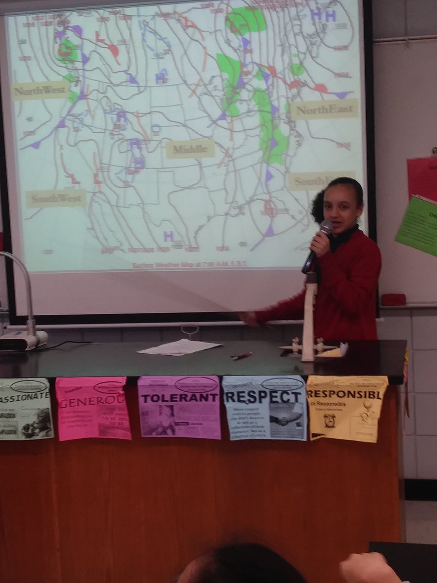 GrecoSTEM's tweet photo. Greco STEM 6th graders made weather forecasts, wrote scripts then turned the classroom into a studio to practice being Meteoroligists @Grecoms https://t.co/jtW67EZMmd