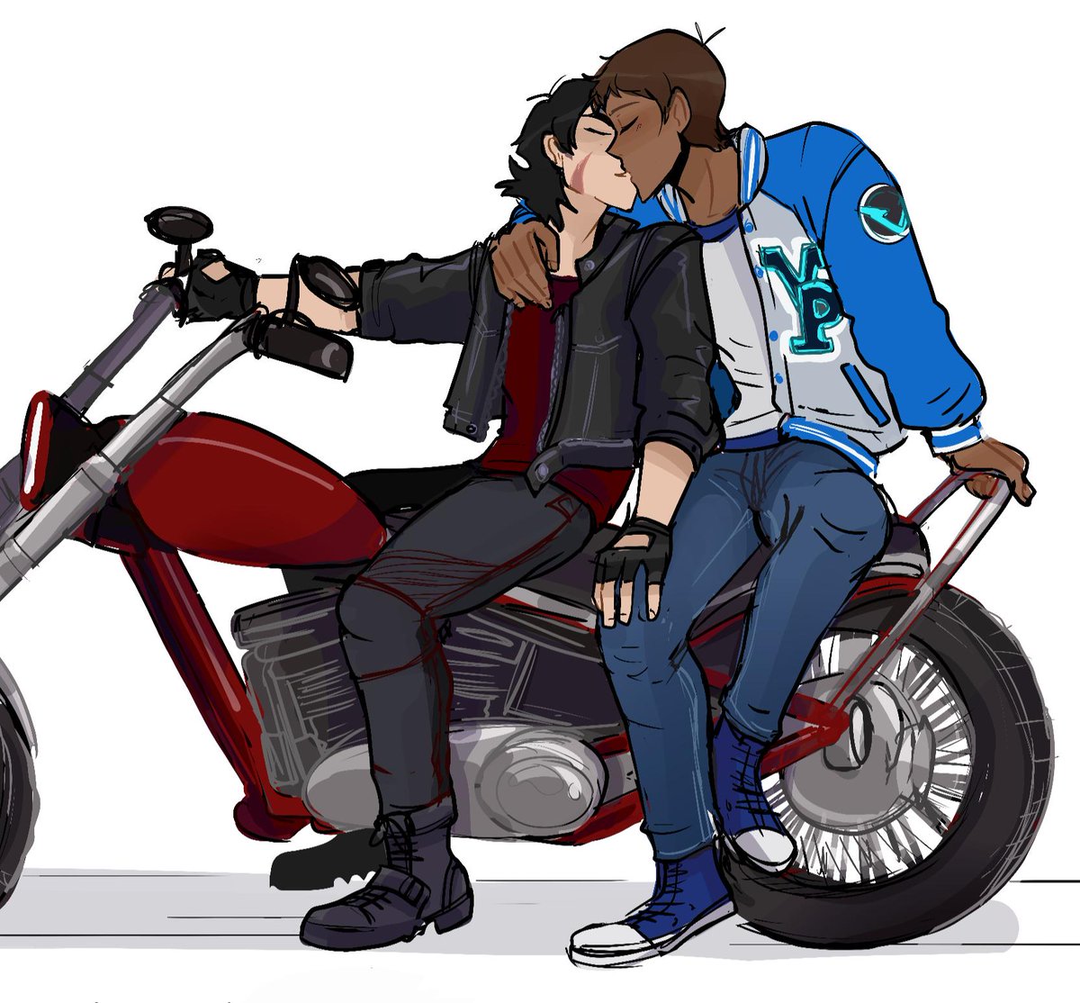 More of this Au!!
with Keith "I joined a biker gang with my mom to run away from my feelings" Kogane and Lance "I had a crush on my rival all along" McClain.
(Also, first time meeting after Keith dropped out)
#klance #voltron