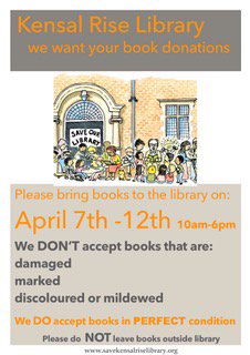 KensalRLibrary's tweet photo. 7-12 April 10am - 6pm. We need books to fill our shelves. We are starting to look like a library. What we have all been waiting for. Please donate! 
Please retweet. @BrentLibraries @KensalGreenRA @NW10KTRA @KensalRiseRA @QPBookfest https://t.co/khstw7Slkx
