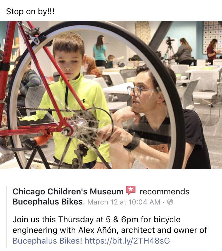 Stop by for our <a href="/US_IMLS/">IMLS</a> Bike Engineering program today at the Chicago Children’s Musuem!! 🚲⚙️🚲⚙️🚲⚙️ <a href="/childrensmuseum/">CHI Childrens Museum</a> <a href="/BucephalusBikes/">Bucephalus Bikes</a> #stem #stemex #bikes