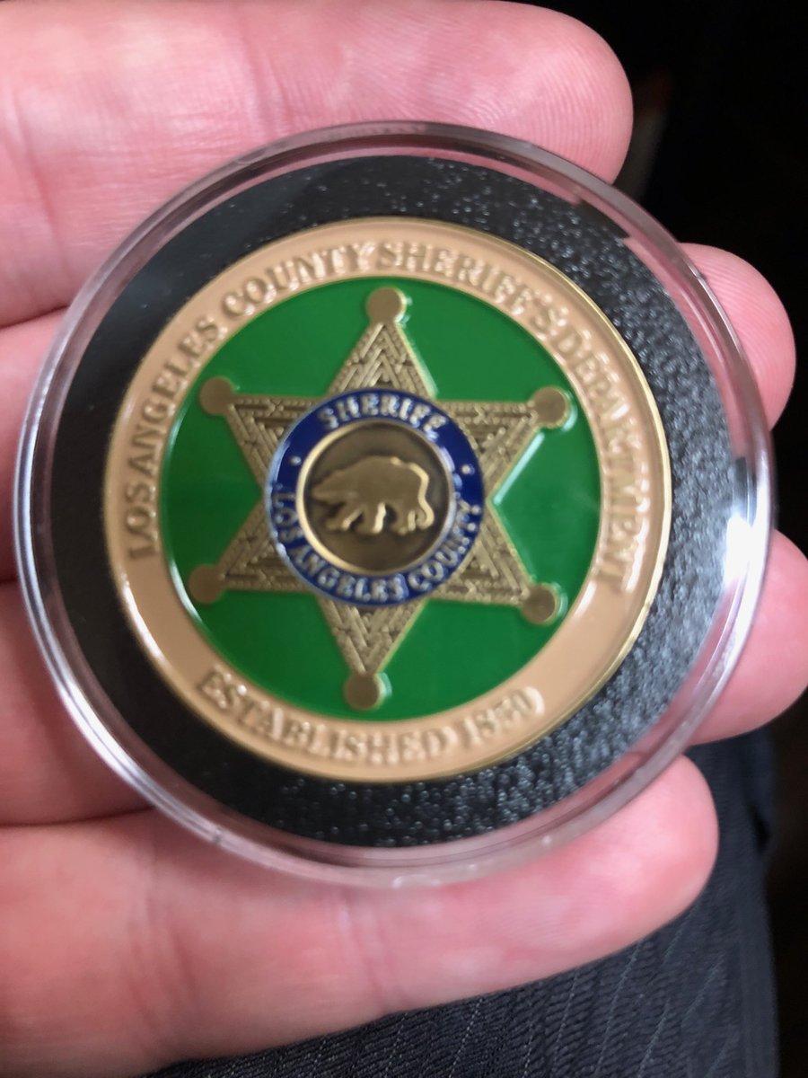 Deputy Lee presented this coin to founder of #brothersinarmsworldwide, Anthony Ferrio, after we honored an @LASDHQ deputy with one of our coins. Thank you #bluelivesmtr  we appreciate you! #firstreaponders #keepingthepromise