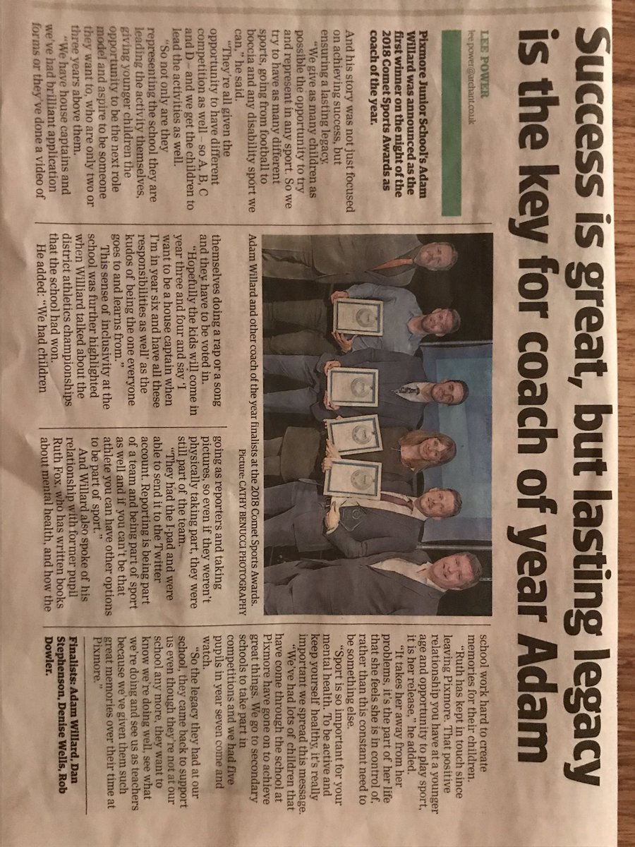 Great to see Mr Willard on the front page of the <a href="/thecomet24/">The Comet</a> and <a href="/CometSportAward/">Comet Sports Awards</a> pull out! #teampixmore