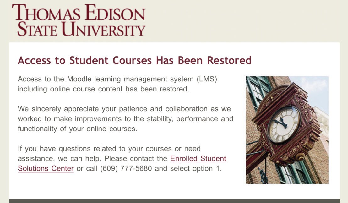 tesu_edu's tweet photo. Course access has been restored! Access your courses through the #myEdison Portal! If you access Moodle directly through https://t.co/Mwz35savDI, please note that the URL has been updated to https://t.co/LB5kRLipTU. You may receive an error message, otherwise. Thank you! https://t.co/J3Z9zkEApg