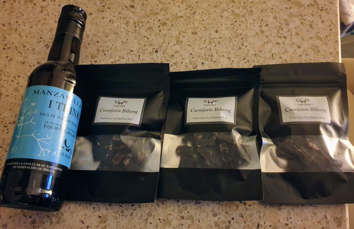 Keeping it tasty,  local and independent with biltong from <a href="/cwmfarmsalami/">Cwmfarm Charcuterie</a> and a <a href="/EquipoNavazos/">Equipo Navazos</a>  manzanilla from <a href="/CF64BottleShop/">The Bottle Shop Penarth</a>  - <a href="/gourmetgorro/">Ed Gilbert - Gourmet Gorro</a> <a href="/mitchellyoung19/">Mitchell</a> <a href="/BwydBod/">Bwyd Bod</a> <a href="/NotLeafy/">team NotLeafy</a> <a href="/kitchenk/">lee tierney</a>