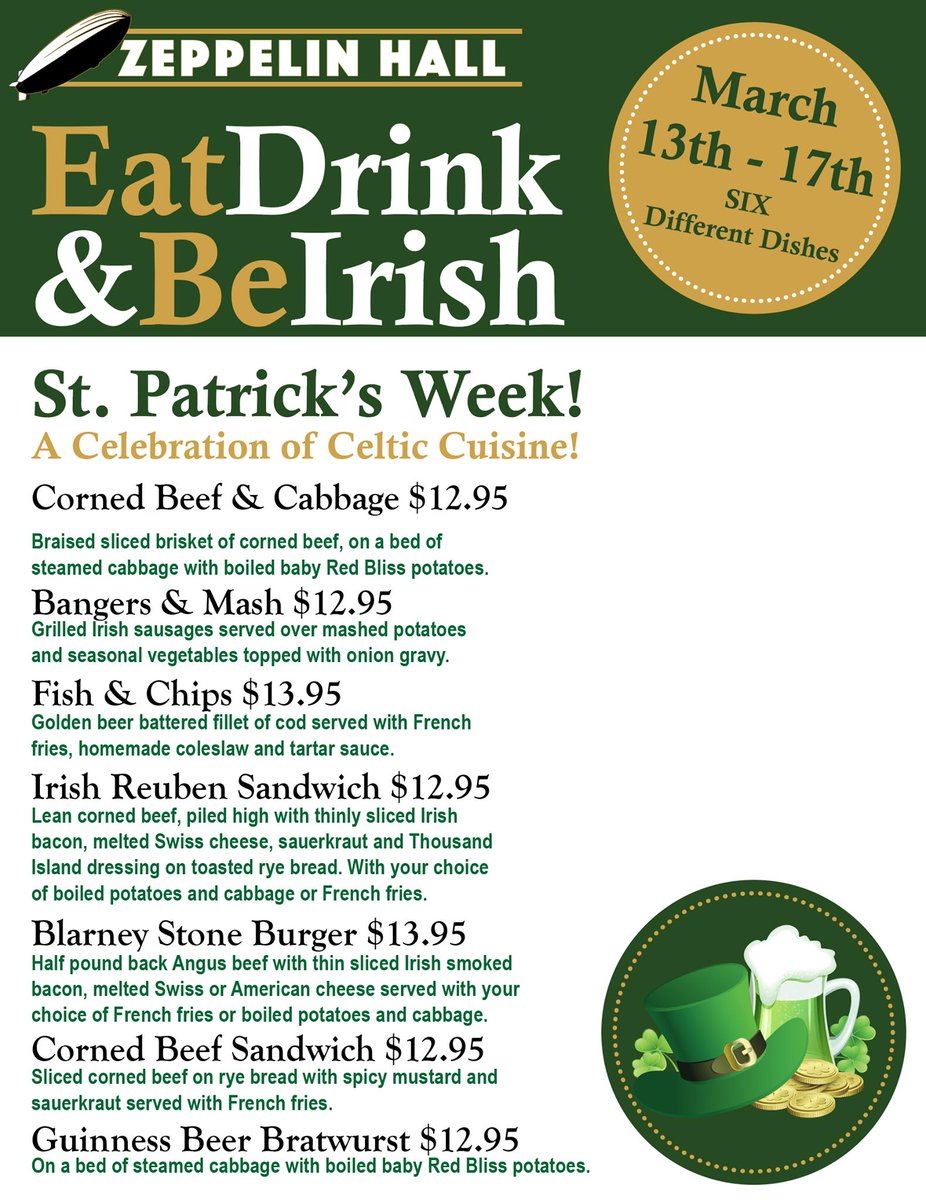 333GrandStreet's tweet photo. #StPatricksDay week at @ZeppelinHall has begun 🍀. Visit our favorite local #biergarten to enjoy six traditional #Irish dishes, live music on Friday night and a DJ on Saturday. https://t.co/1JsRkhIKVG https://t.co/YosuLPi5g4
