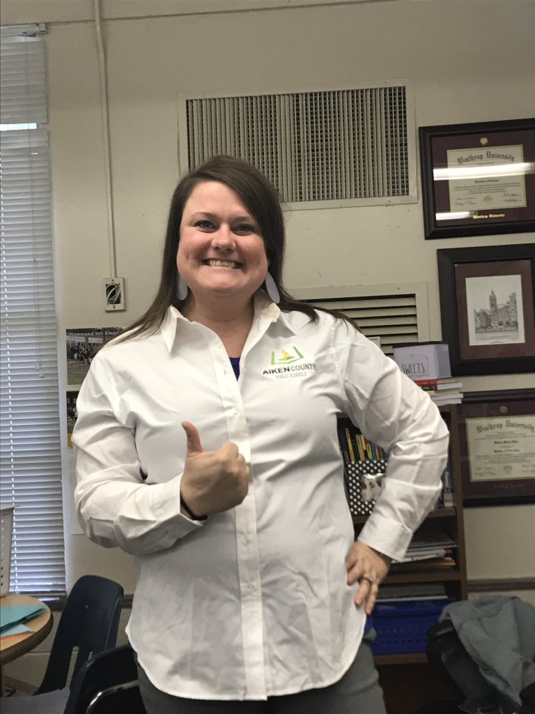 MeganSBush's tweet photo. Thanks @King_Laurence and @AlfordOnTheGo for our shirts! Loving my @AikenPublicSch official button down! Had to try it on at work today! #teampremier #pathtopremier #acpsd #oneteammagic #leadershipacademy #acpsdleadershipacademy https://t.co/JpWJ0njsEO