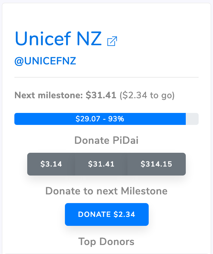 SendCrypto's tweet photo. Only $2.34 to go until @UNICEFNZ hits the #PiDay milestone of $31.41. Who is going to push them over the line? https://t.co/leiTVJ5hpW https://t.co/vm0pWN173R
