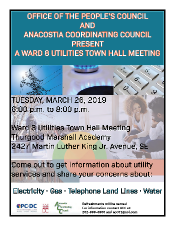 AnacostiaCCDC's tweet photo. OPC-ACC Ward 8 Town Hall on Utilities [03-26-2019] - https://t.co/esSqUPOOIU https://t.co/Zmaeucm1YM
