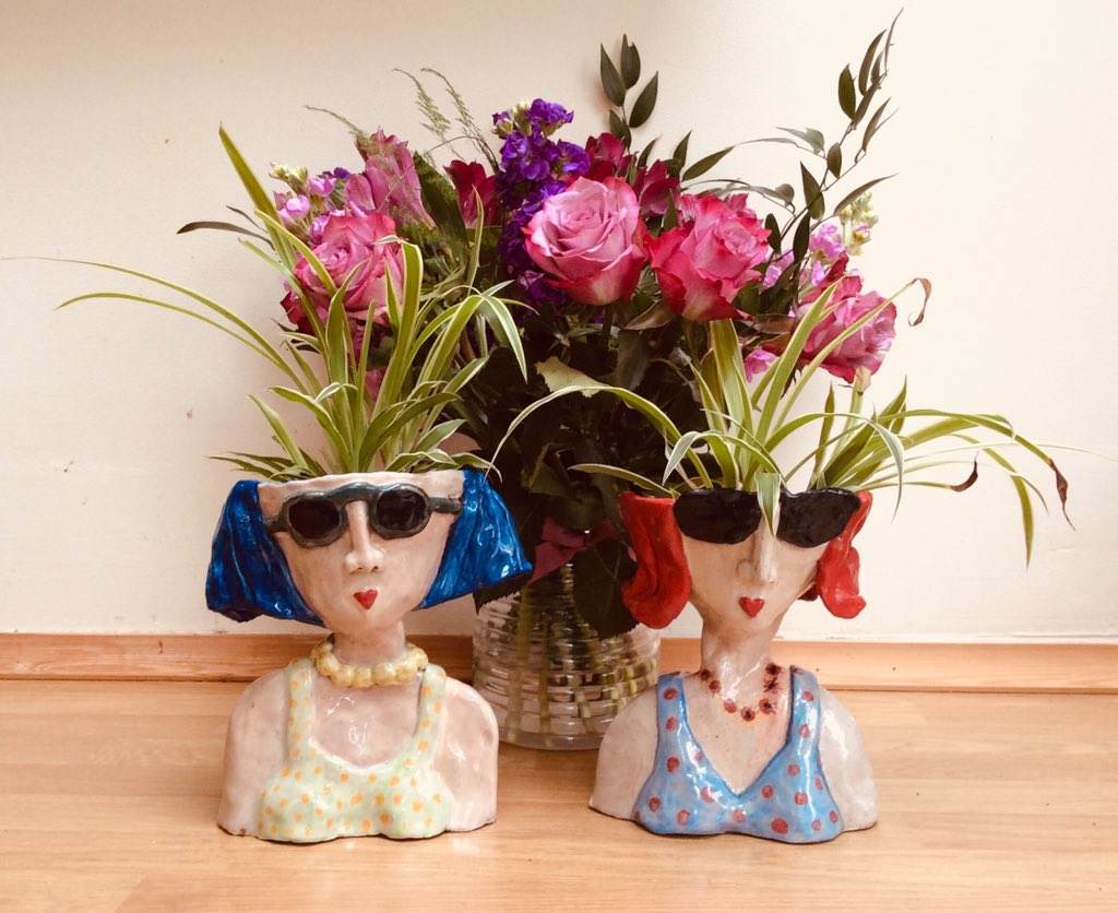 Two new flower pot ladies. I’ve got big ones and little ones. Made out of stoneware clay so they are frost proof and could happily go outside. @CeramicsCentre <a href="/CraftManchester/">Manchester Craft And Design Centre</a> <a href="/ShopnGiftonline/">Shop n Gift</a> <a href="/GreenWalkAC/">GreenWalk Open House Arts and Crafts</a> <a href="/ChorltonMarkets/">Chorlton Markets</a> @CeramicsCentre <a href="/EtsyMCR/">Etsy Manchester</a>