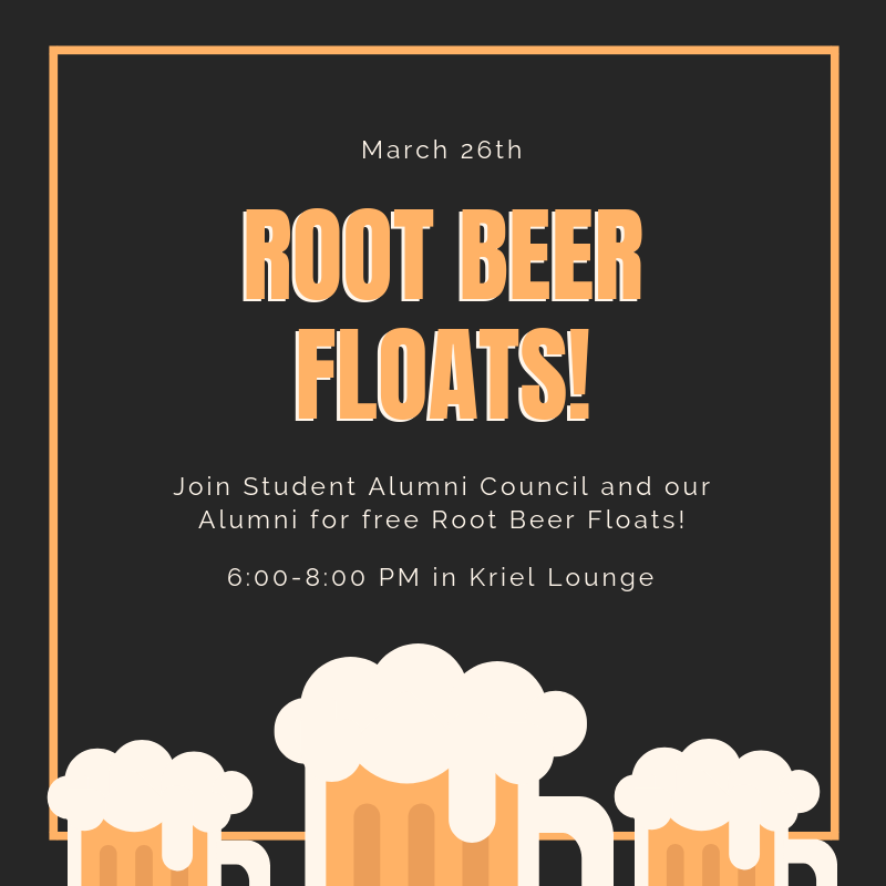 mcdaniel_sac's tweet photo. We are excited for Spring Break, but we are also excited to come back and have root beer floats! This event will be Tuesday March 26th from 6-8 PM in Kriel Lounge! https://t.co/9biDDOxaCK