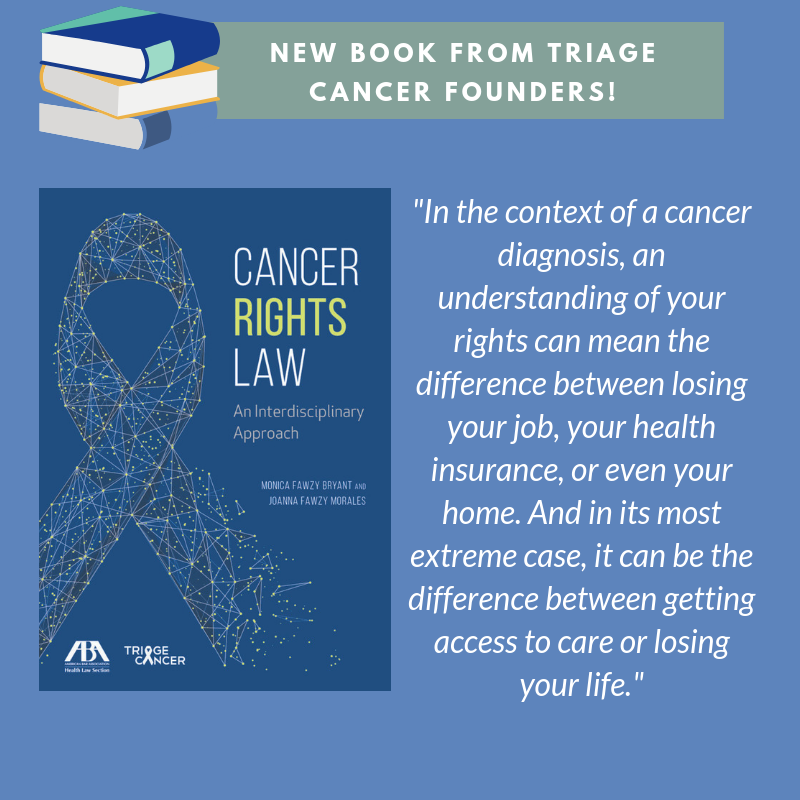 TriageCancer's tweet image. Good news! Our discount code for 35% off our book, "Cancer Rights Law," is back up! Enter code 'TriageCancer' at checkout: triagecancer.org/cancerrightslaw #cancerrights #triagecancer #beyonddiagnosis