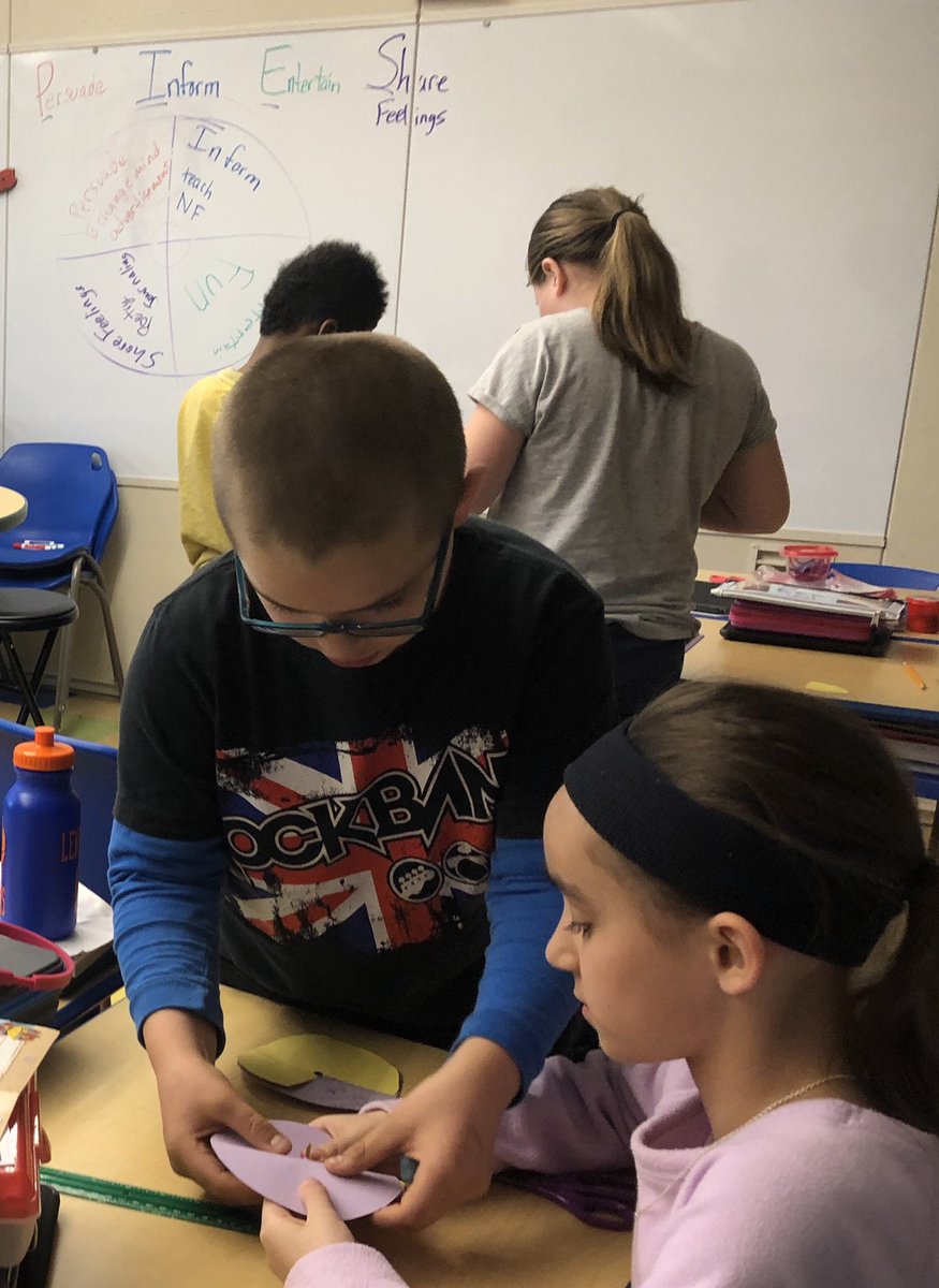 MrWeimann's tweet image. In addition to #PieGraphs,
#PolitePirates celebrated #PiDay2019 with author’s purpose PIES 
Persuade
Inform
Entertain
Share feelings

After making #PIES craft, Ss hunted for examples in textbooks.